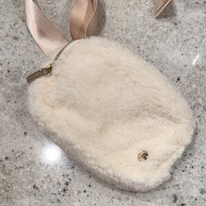 Cream Shearling Women Bag Bum bag Fanny inner pockets and outer pockets